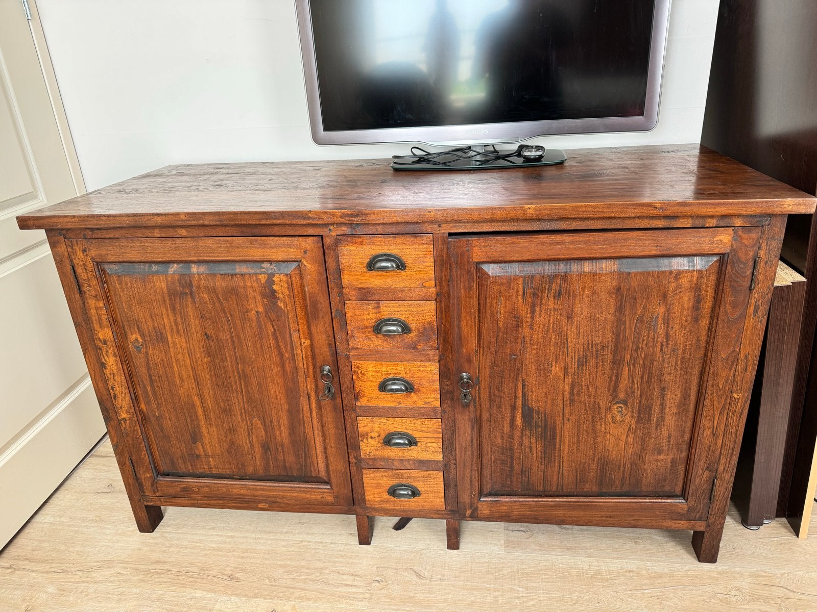 Massief houten dressoir met lades en deuren, Ophalen, Gebruikt, 100 tot 150 cm, Met lade(s)