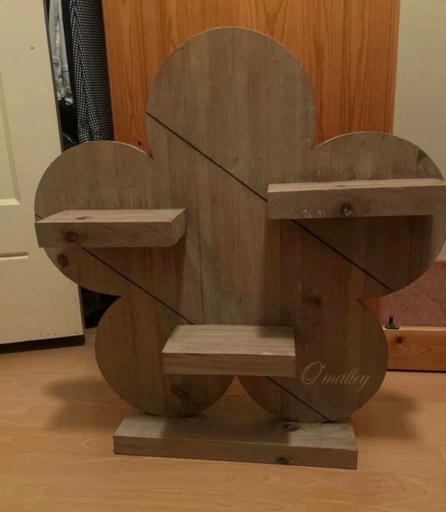 Houten bloemvormige wandplank/decoratie met planken, Ophalen of Verzenden, Gebruikt