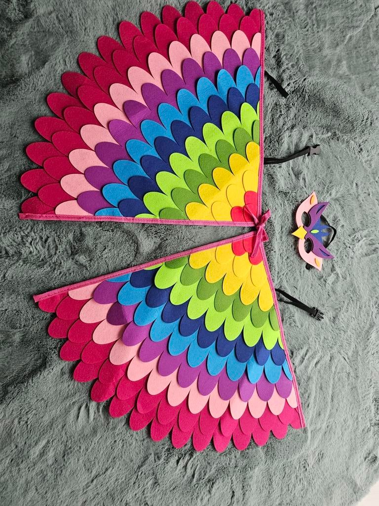 Vogel Kostuum Set Regenboog Vleugels en Masker, Verzenden, Zo goed als nieuw, Pak of Jurk