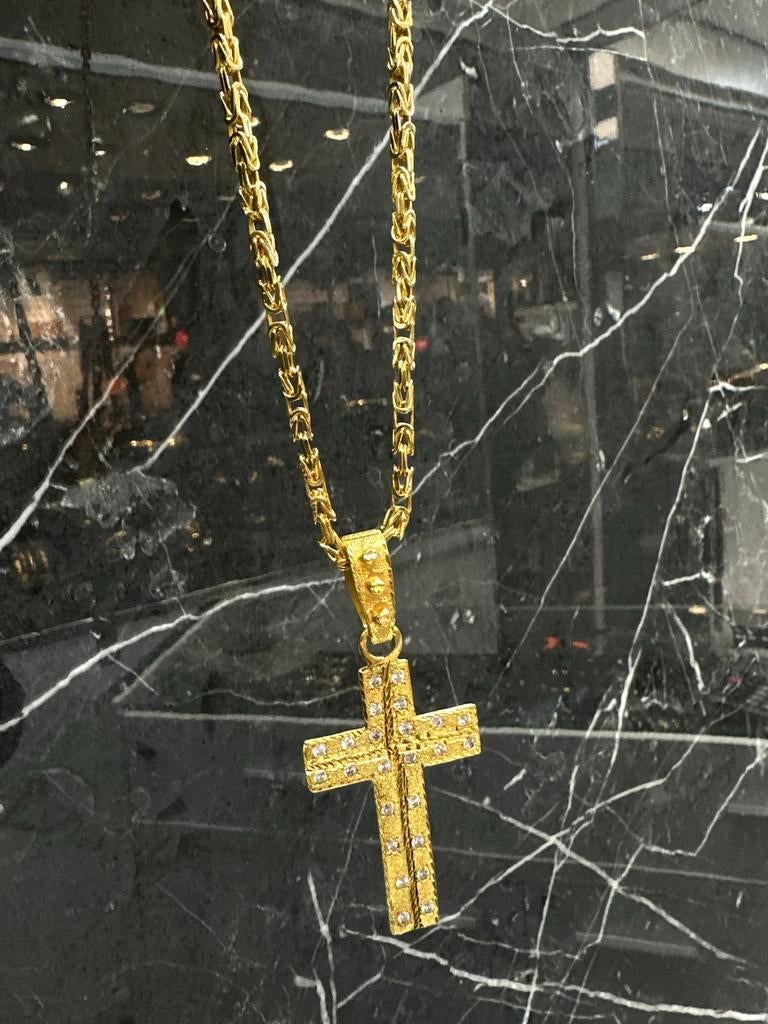 18k Gouden Koningsketting met Kruis - Setje Deal!, Ophalen of Verzenden, Nieuw, Goud, Met hanger