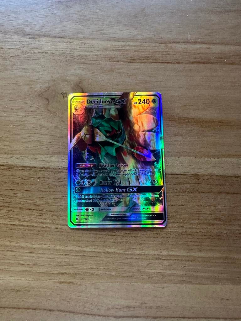 Decidueye GX 12/149 Full Art Holo Pokémon Kaart, Ophalen of Verzenden, Zo goed als nieuw, Losse kaart, Foil