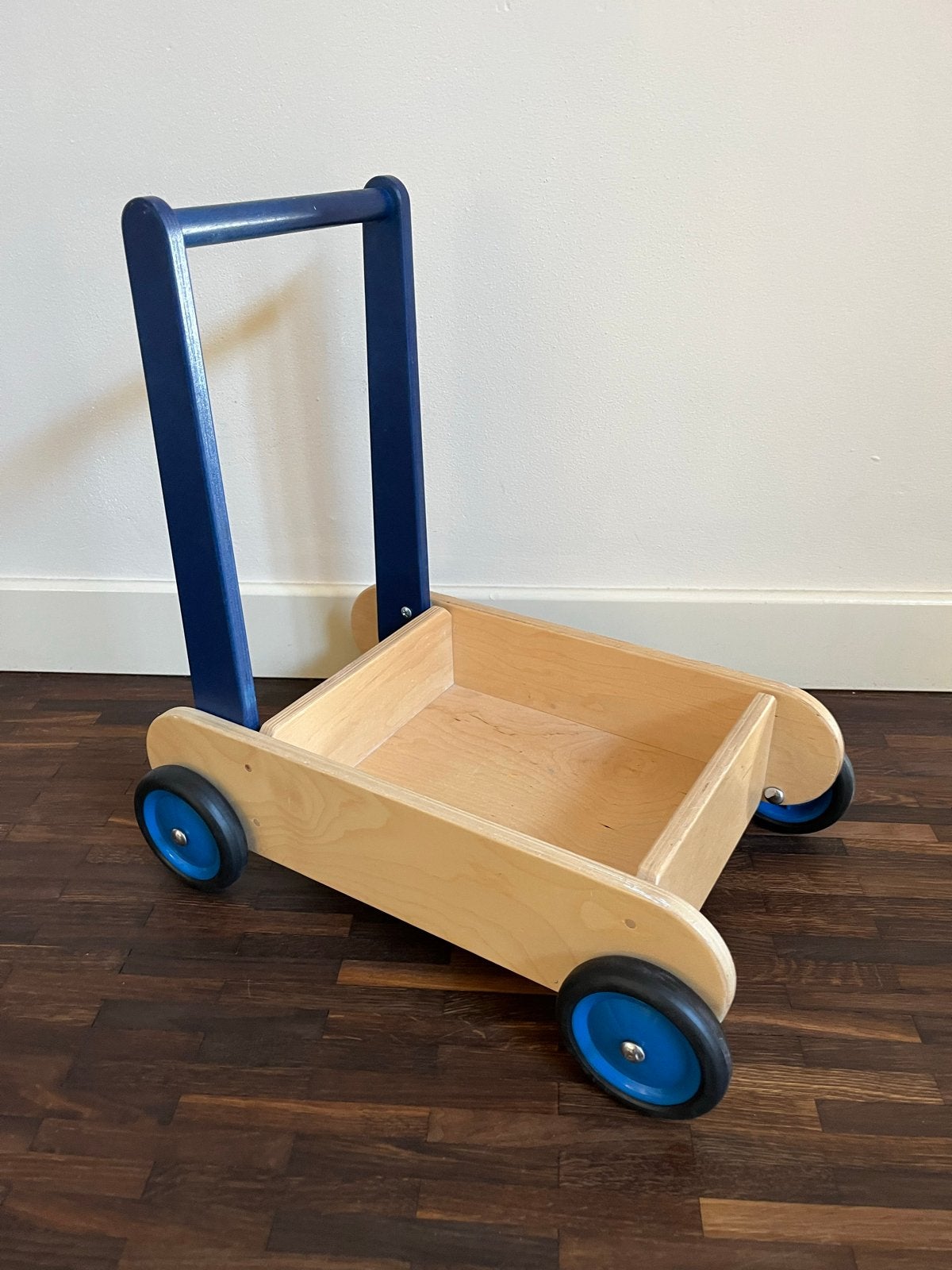 Houten loopwagen met blauwe details, Ophalen, Zo goed als nieuw, Overige typen, Met wieltjes