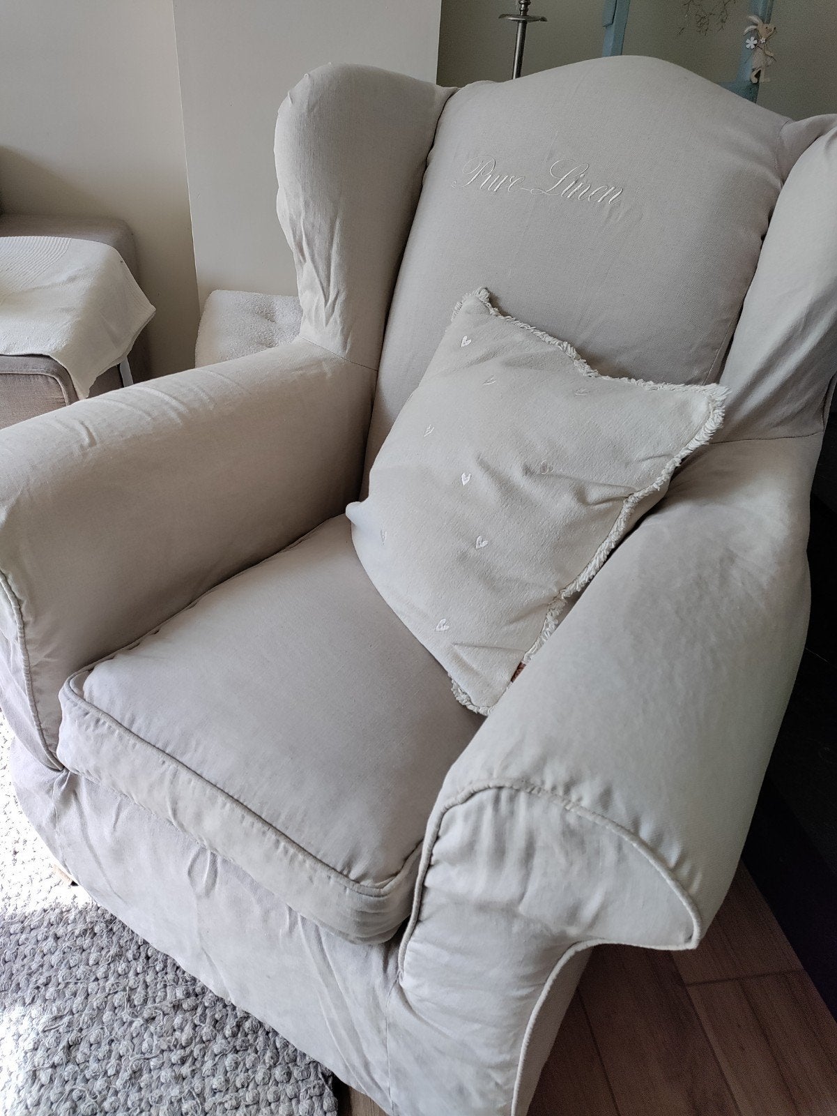 Rivièra Maison wingchair met linnen hoes met lichte gebruiks, Huis en Inrichting, Ophalen, Gebruikt, Klassiek, 75 tot 100 cm