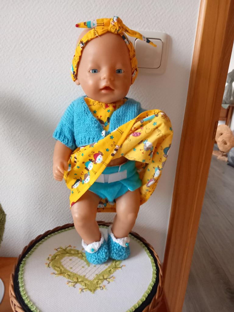 Zelfgemaakte poppenkleertjes voor pop 43 cm 5 delig., Ophalen of Verzenden, Nieuw, Babypop