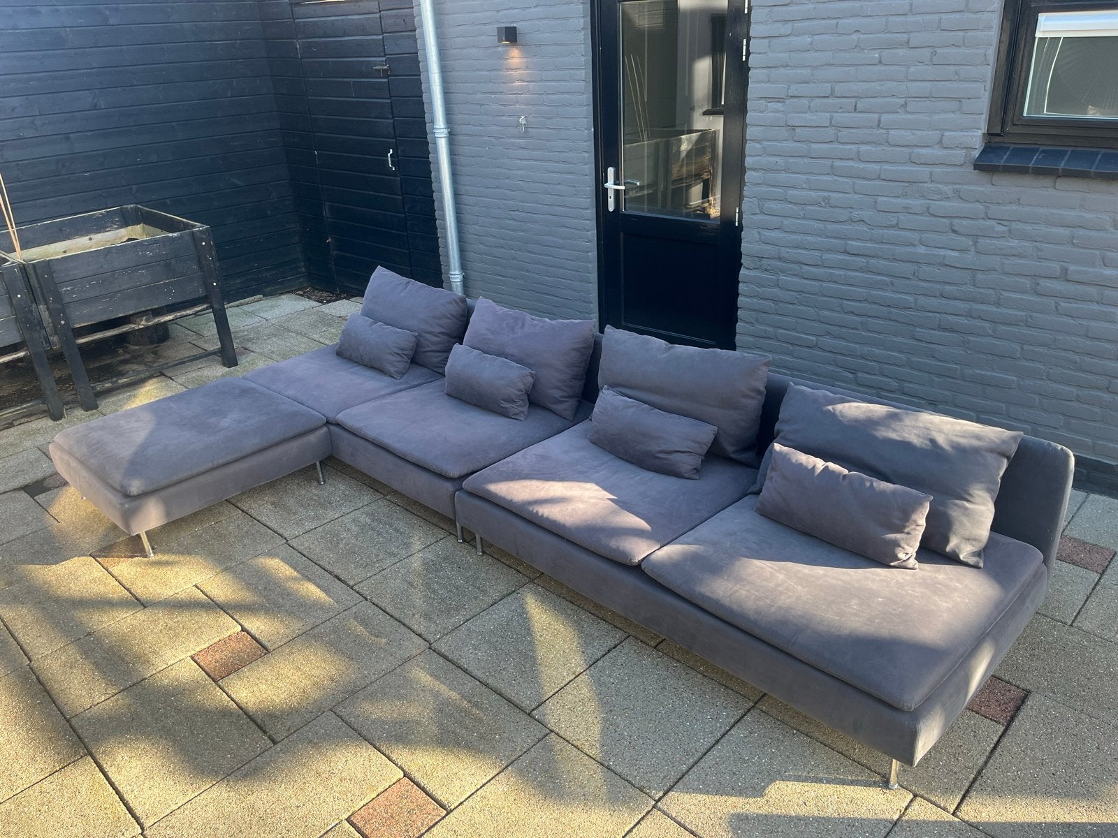Grote grijze Ikea Soderhamn hoekbank met chaise longue, Ophalen, Gebruikt, Hoekbank, 300 cm of meer