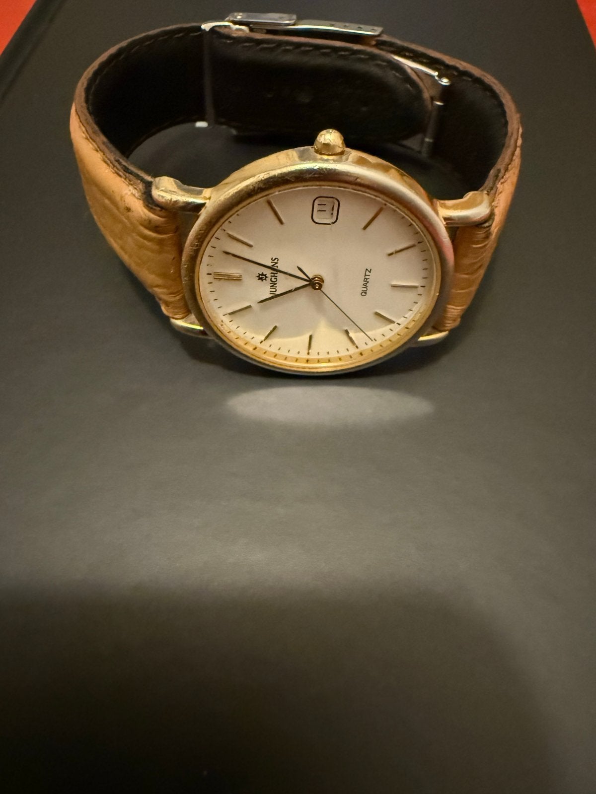 Junghans Quartz Polshorloge met Leren Band, Ophalen of Verzenden, Overige materialen, Polshorloge, Overige merken