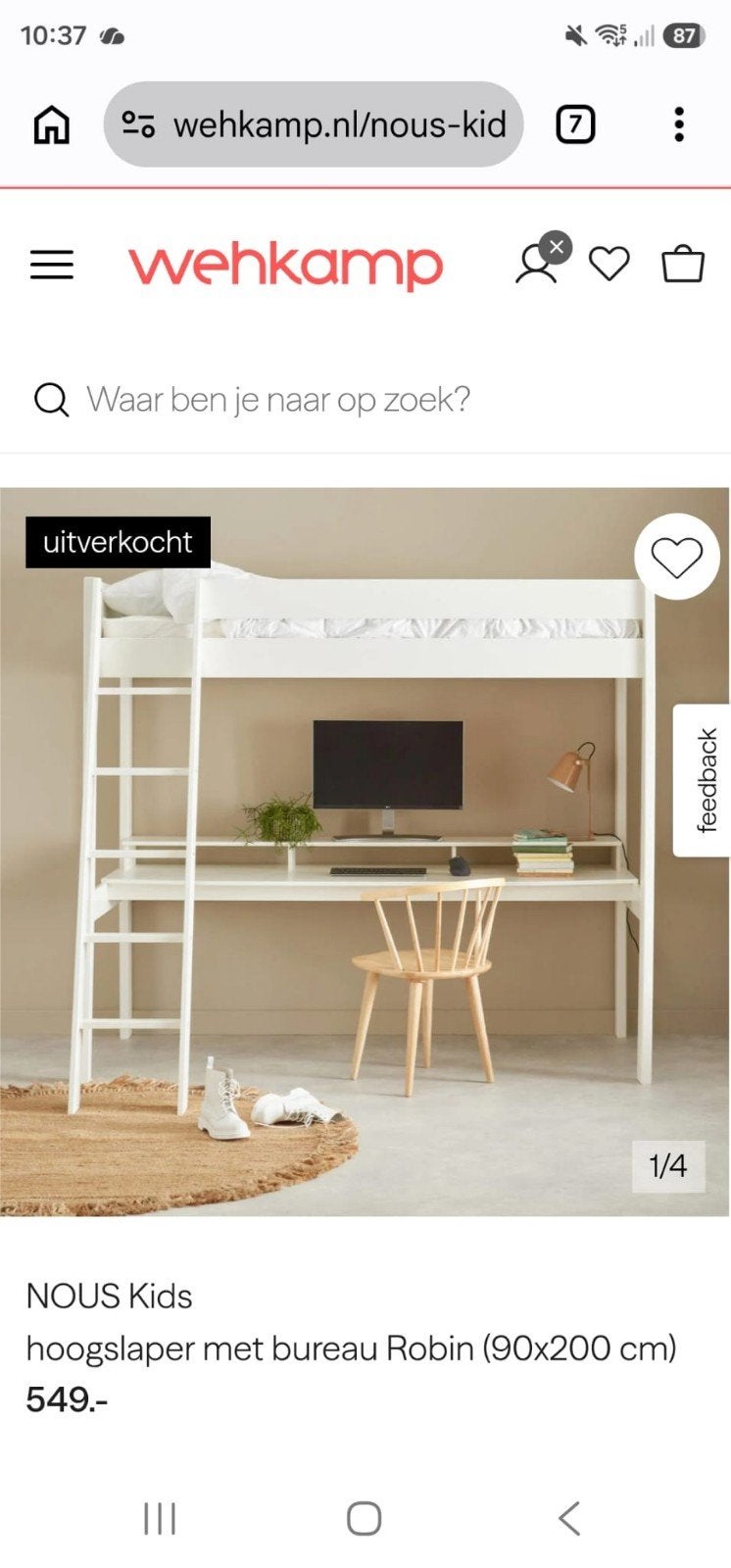 Hoogslaper met bureau wit, Ophalen, Gebruikt, Eenpersoons, 200 cm
