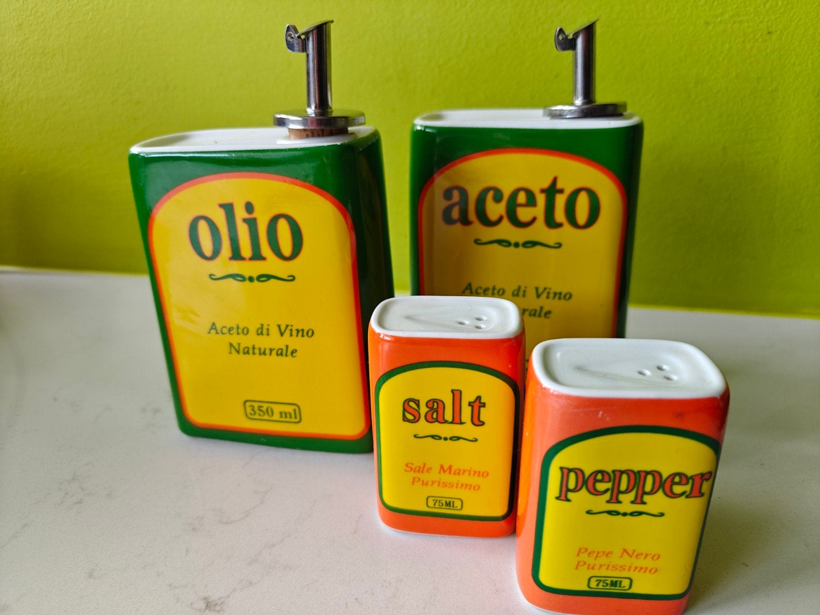 Olie en azijn set met zout- en pepervaatjes, Ophalen, Steen/keramiek, Meerkleurig, Overige merken
