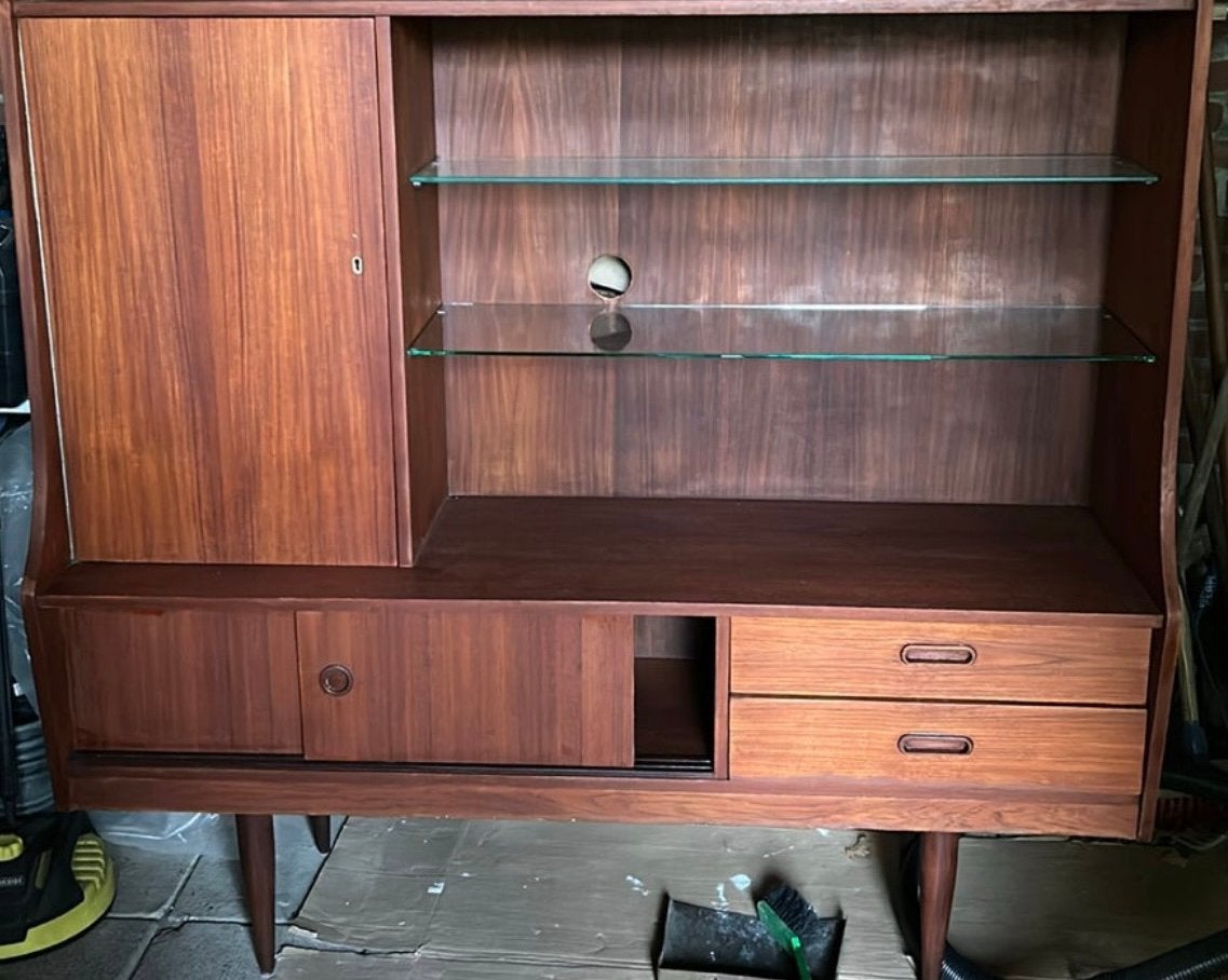 Vintage high board kast opgeknapt en geolied, Ophalen, 50 tot 100 cm, Zo goed als nieuw, Minder dan 100 cm