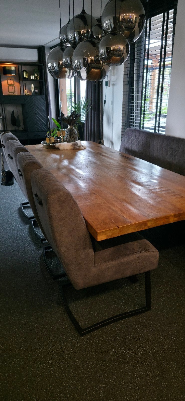 Mangohout eettafel 240x100 met spin poot, Ophalen, 200 cm of meer, 50 tot 100 cm, Zo goed als nieuw