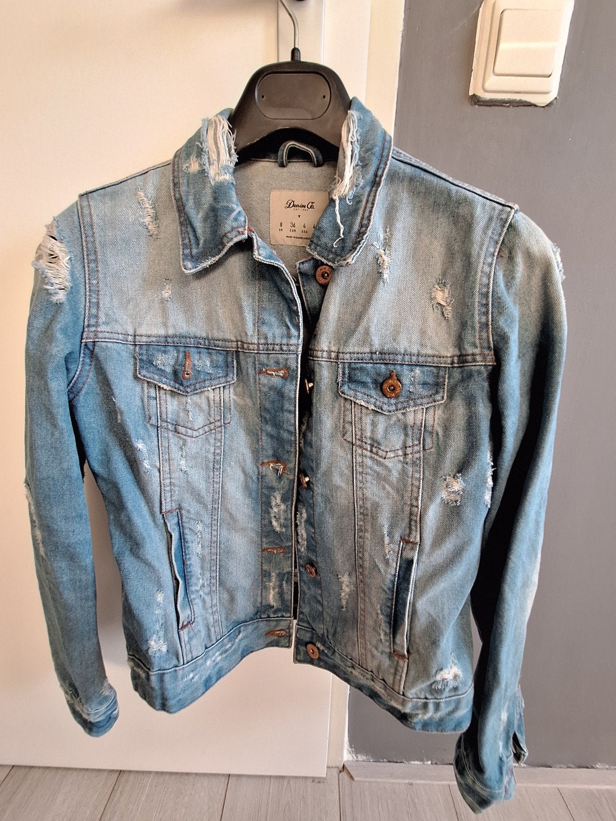 Denim Co. spijkerjack met distressed details, Ophalen, Blauw, Maat 36 (S), Gedragen