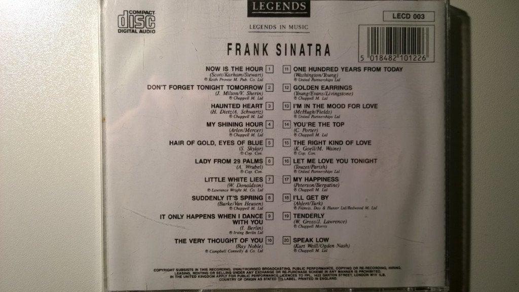 Frank Sinatra - Legends In Music, Ophalen of Verzenden, Zo goed als nieuw, Jazz, Album