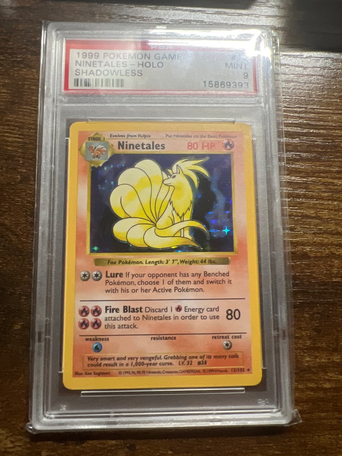Ninetales Shadowless #12 - Base Set - PSA 9, Ophalen of Verzenden, Zo goed als nieuw, Losse kaart, Foil