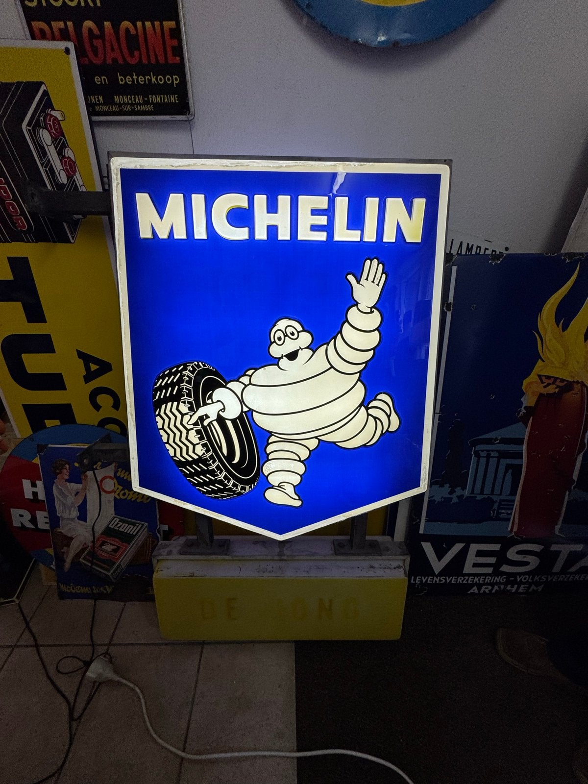 Vintage Michelin Lichtbak - Bibendum Reclamebord, Ophalen, Gebruikt, ., Lichtbak of (neon) lamp