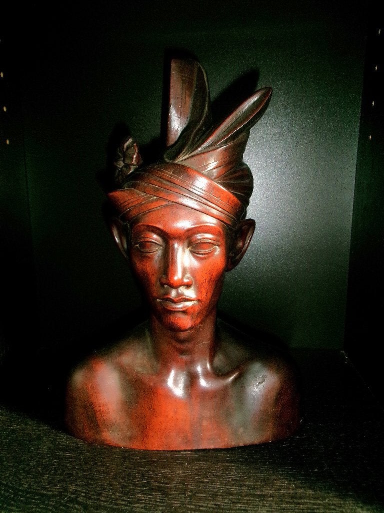 Mooie Indische buste, Antiek en Kunst, Handgemaakt, Ophalen of Verzenden, Beeld, Hout