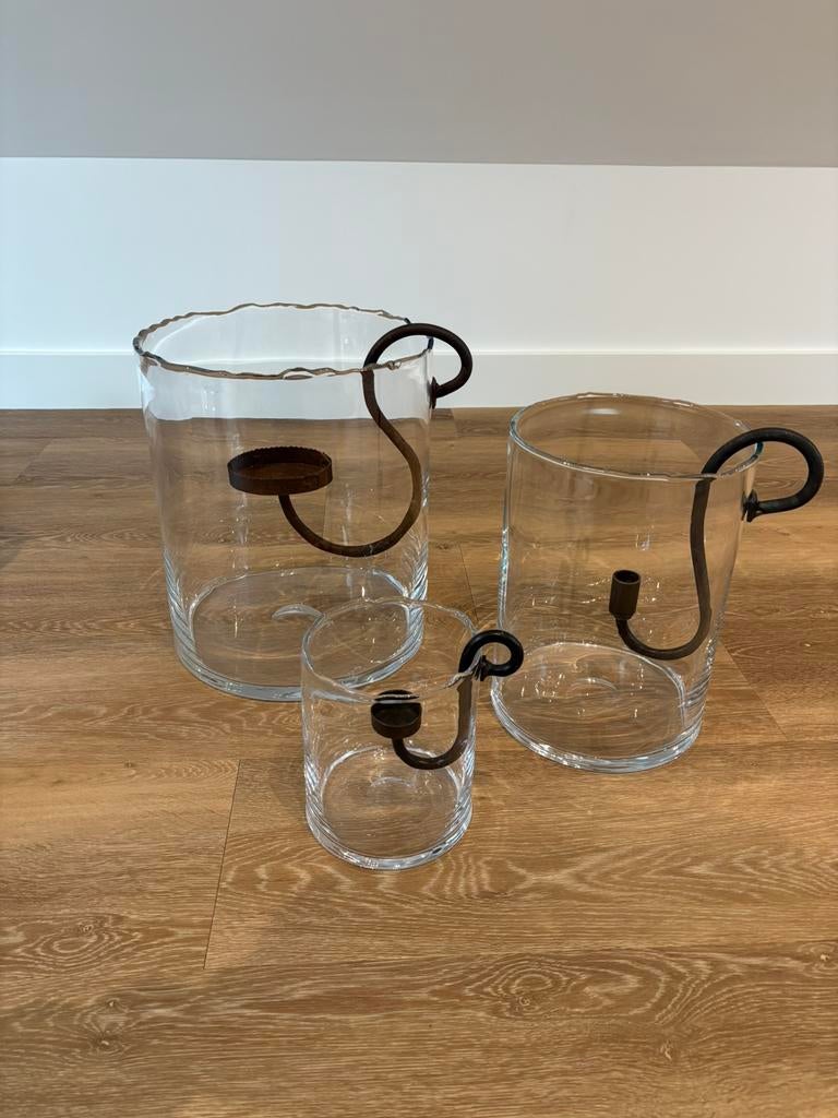 Set van 3 landelijke windlichten, Ophalen, Zo goed als nieuw, Overige materialen, 25 tot 50 cm