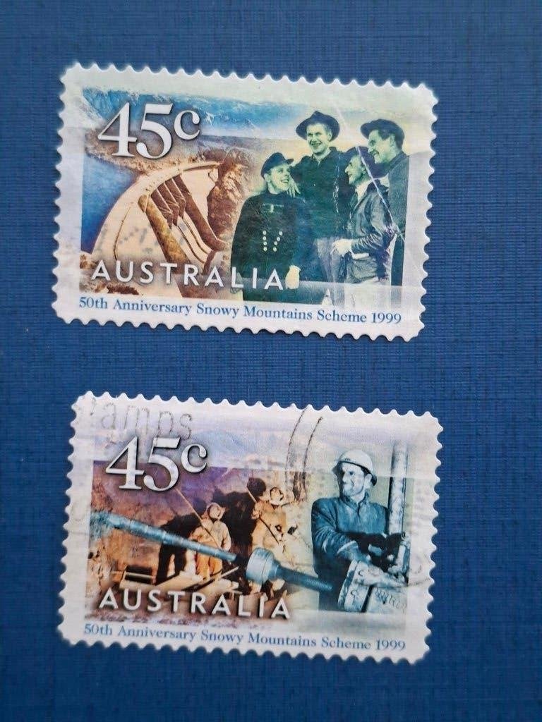 Postzegel Australie 1999 2 zegels 50 jr Waterkracht Centrale, Ophalen of Verzenden, Gestempeld