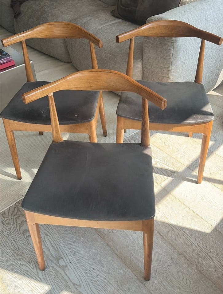 3x houten stoel Scandinavian, Huis en Inrichting, Stoelen, Ophalen, Gebruikt, Stof, Drie
