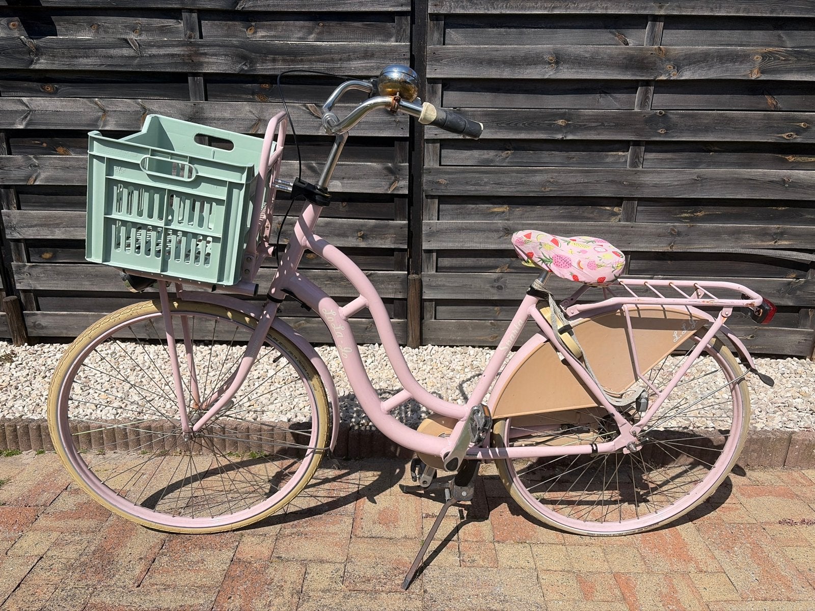 Roze sparta Lola-Jo Damesfiets met kratje, Terugtraprem, Gebruikt, 50 tot 53 cm, Ophalen
