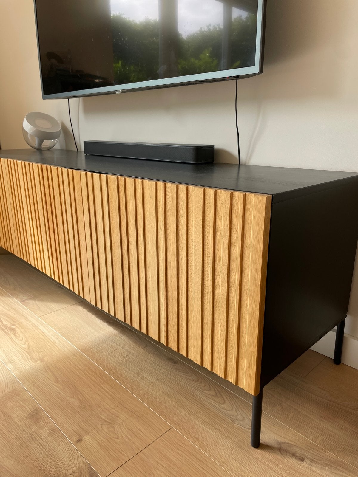 Tv-meubel Woood Gravure zwart / naturel 180 cm, Ophalen, Gebruikt, 150 tot 200 cm, Minder dan 100 cm