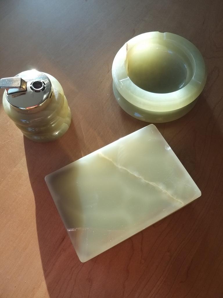 Vintage Onyx set: aansteker, asbak en doosje, Ophalen of Verzenden
