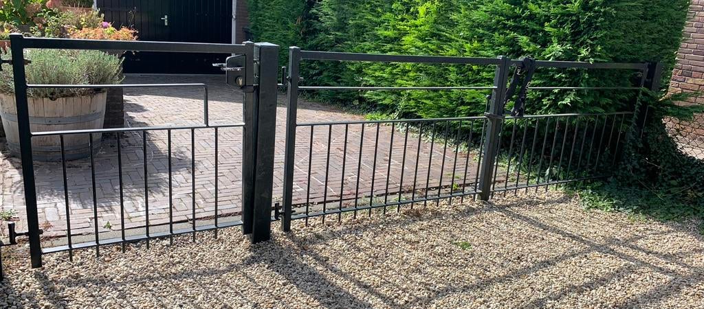 Dubbele poort met looppoort, Tuin en Terras, Ophalen, Gebruikt, IJzer