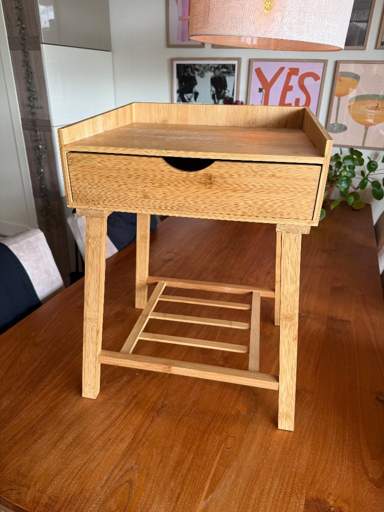 Nachtkastje bamboe, Ophalen, Zo goed als nieuw, Minder dan 45 cm, 55 tot 70 cm