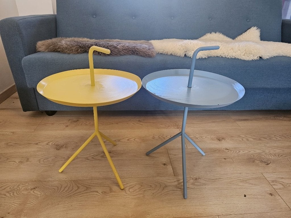 2x HAY DLM bijzettafel – geel & lichtblauw – Thomas Bentzen, Huis en Inrichting, Tafels | Bijzettafels, Minder dan 55 cm, Gebruikt