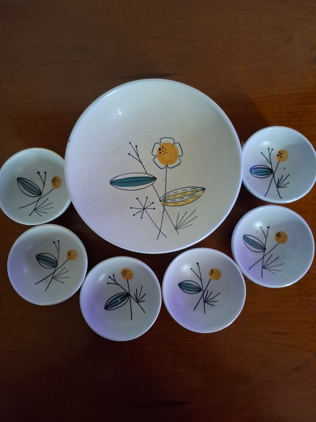 Pindastel met 6 kommen jaren 60 Fiora gouda, Ophalen of Verzenden