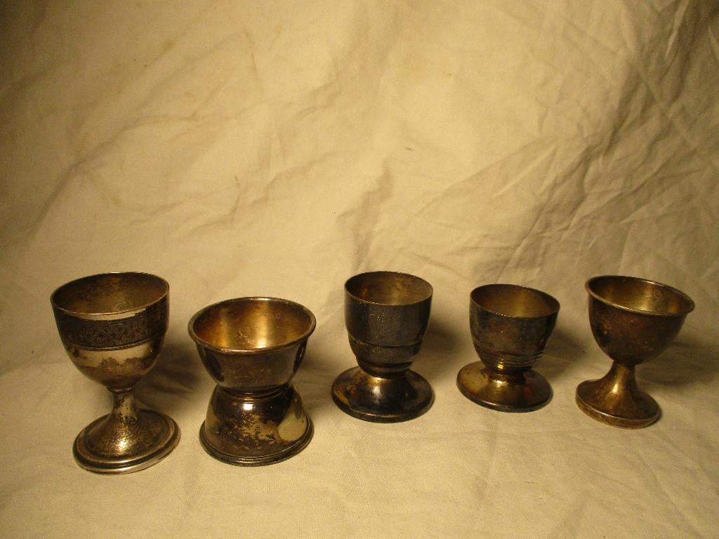 5x antiek eierdopjes van koper, Antiek en Kunst, Ophalen of Verzenden