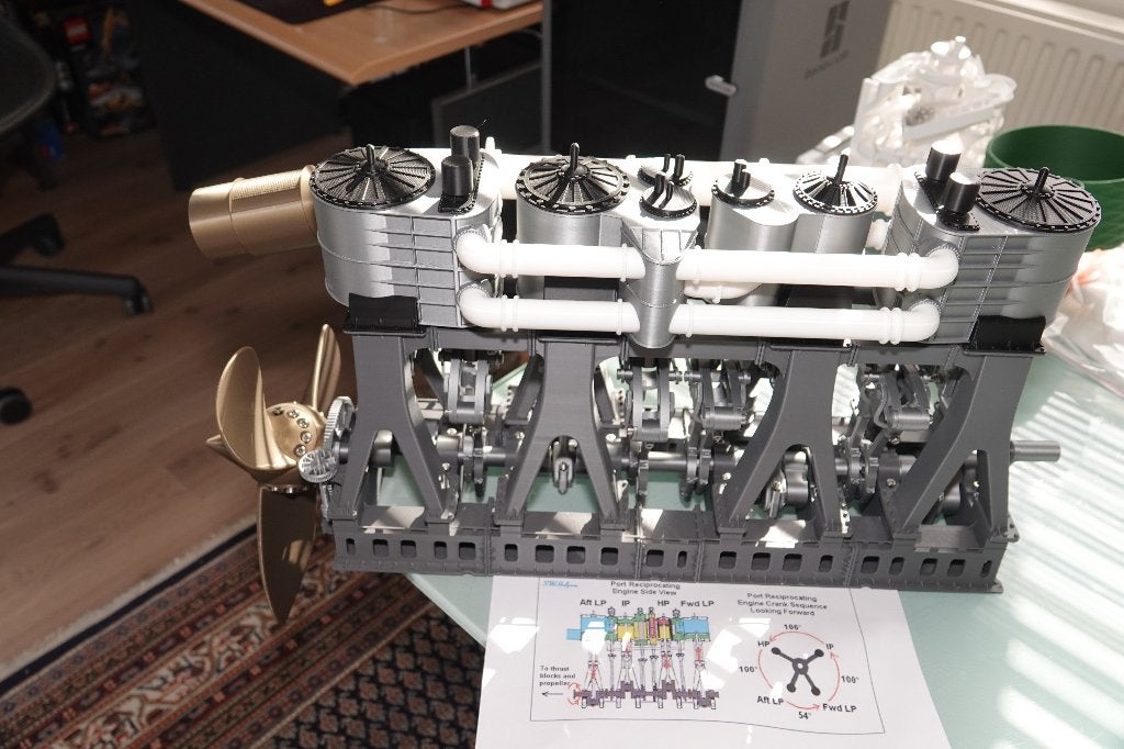 3D geprinte, WERKENDE, Triple Expansie stoommachine Titanic, Ophalen of Verzenden, Nieuw, 1:32 tot 1:50