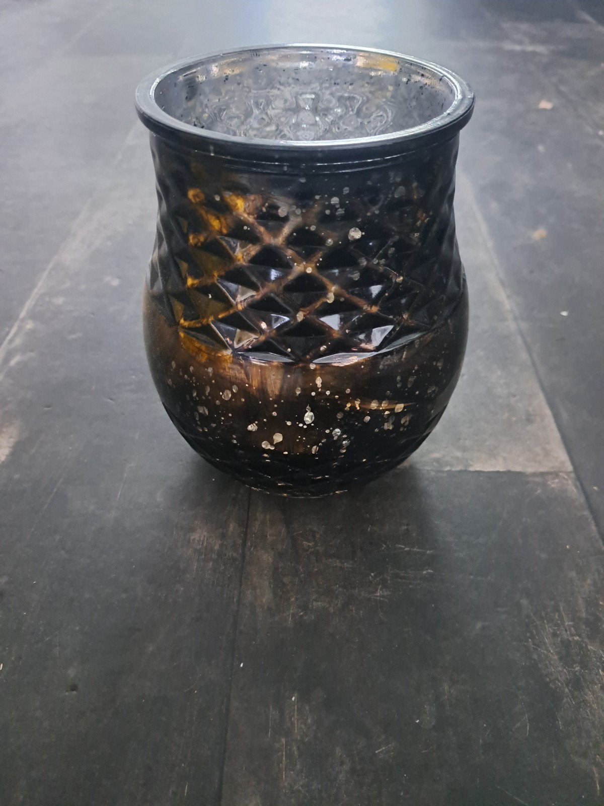 Decoratieve vaas/windlicht met patroon, goud/zwart, Gebruikt, Ophalen of Verzenden, Glas, Meerkleurig
