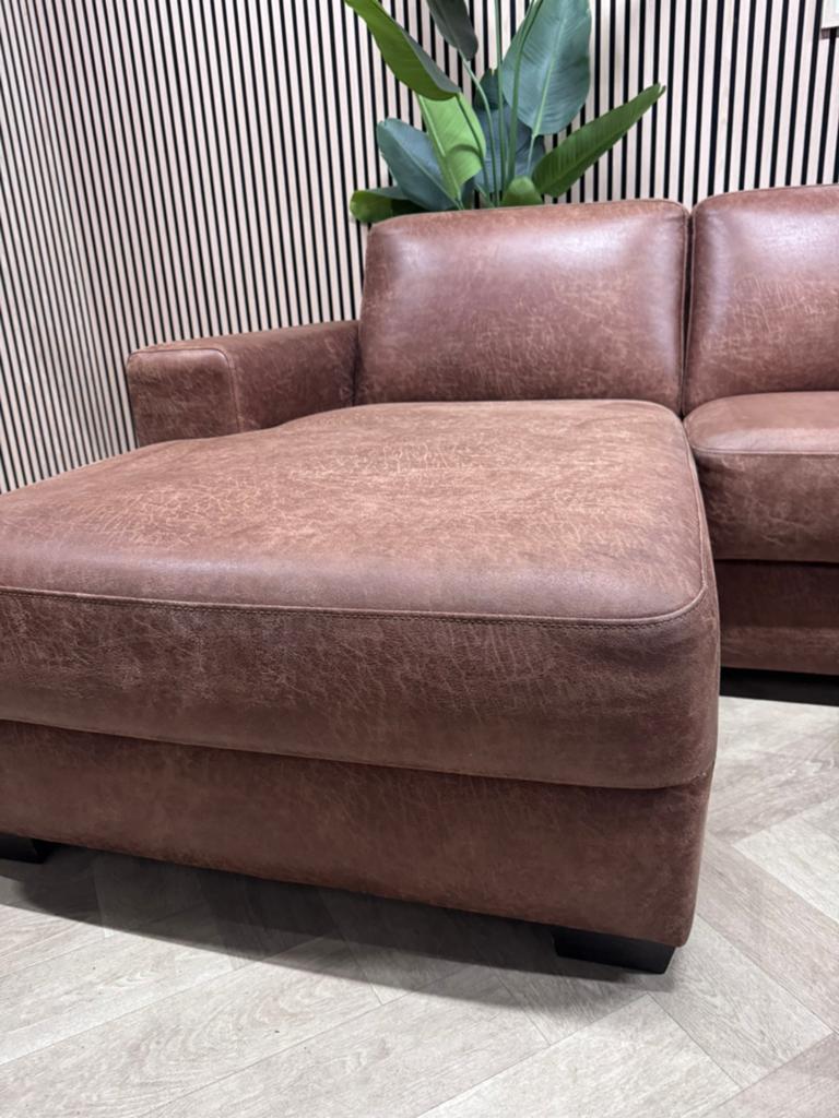 ZGAN Industriële U-Bank / Hoekbank - Cognac Bruin - 335cm, Modern industrieel cognac bruin u bank hoekbank microleer, -, -, Hoekbank