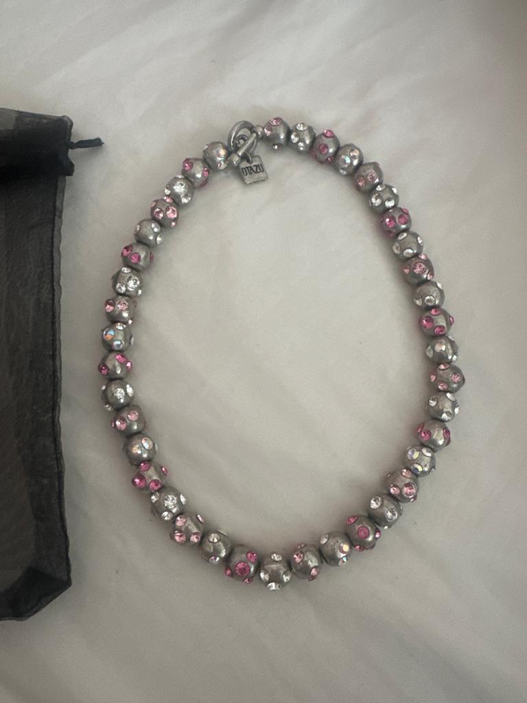 Otazu ketting met roze en witte kristallen, Met kristal, Overige materialen, Ophalen of Verzenden, Zo goed als nieuw
