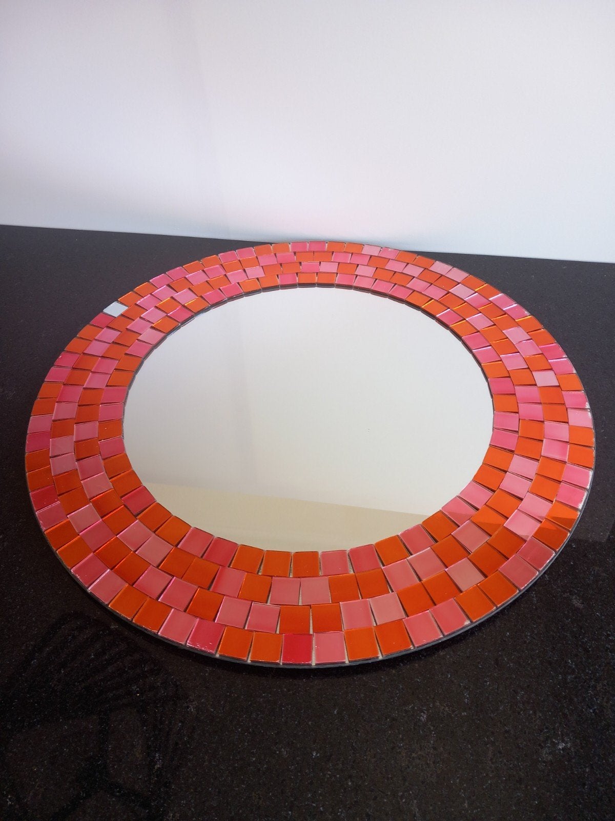 Vintage IKEA TRANBY Mozaïek Spiegel – Roze / Oranje (1999) –, Ophalen, Rond, 50 tot 75 cm, Minder dan 100 cm