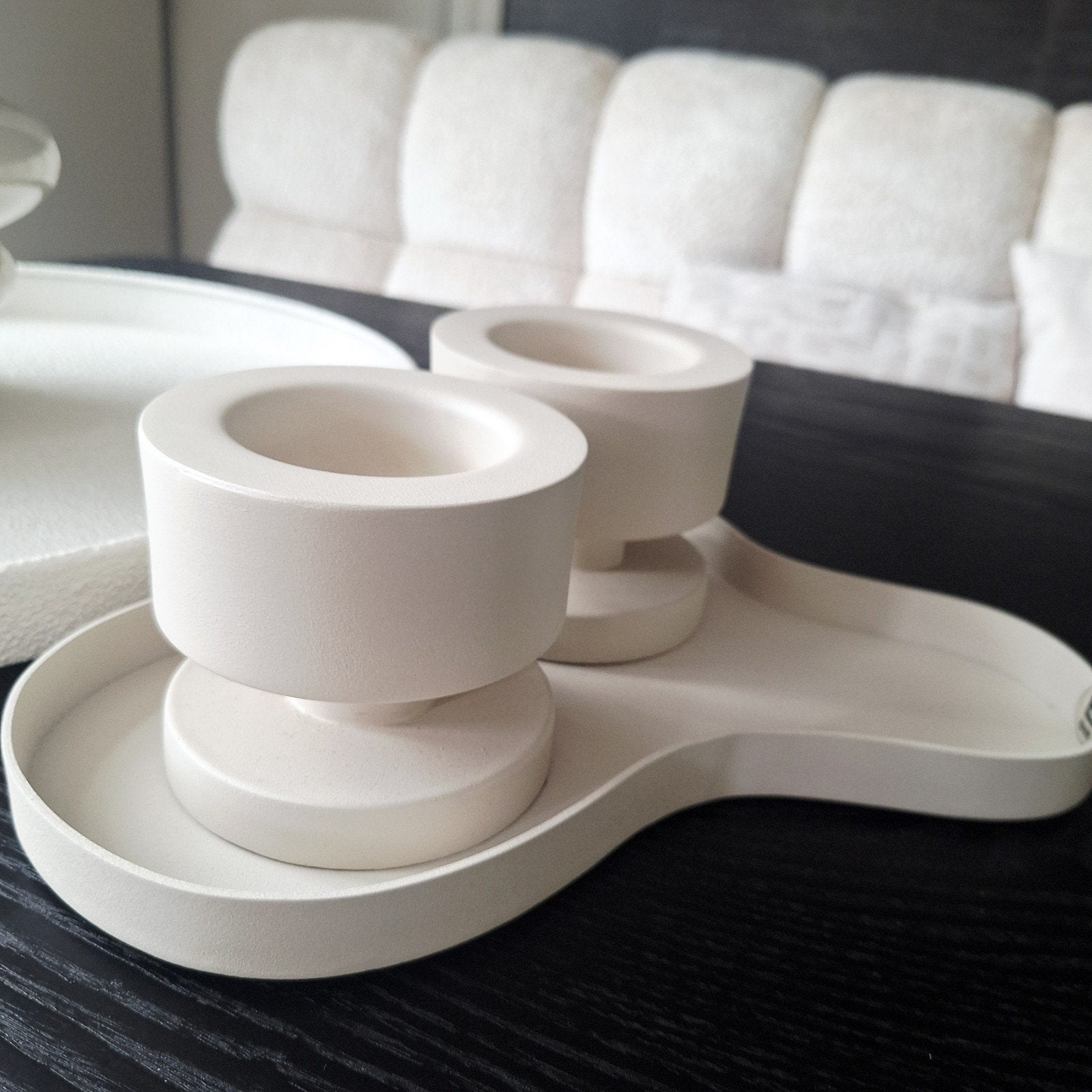 mooie sand kleurige set waxines en tray metaal van Boii, Huis en Inrichting, Rond, Nieuw, Ophalen of Verzenden, X