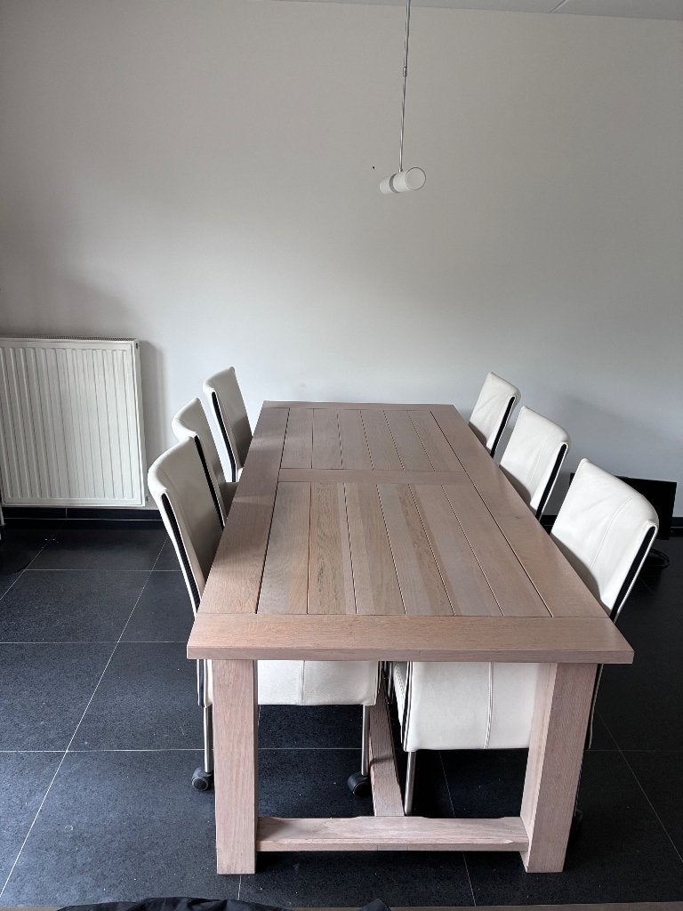 Massief blank eiken eettafel, Ophalen, Gebruikt, Eikenhout, 200 cm of meer