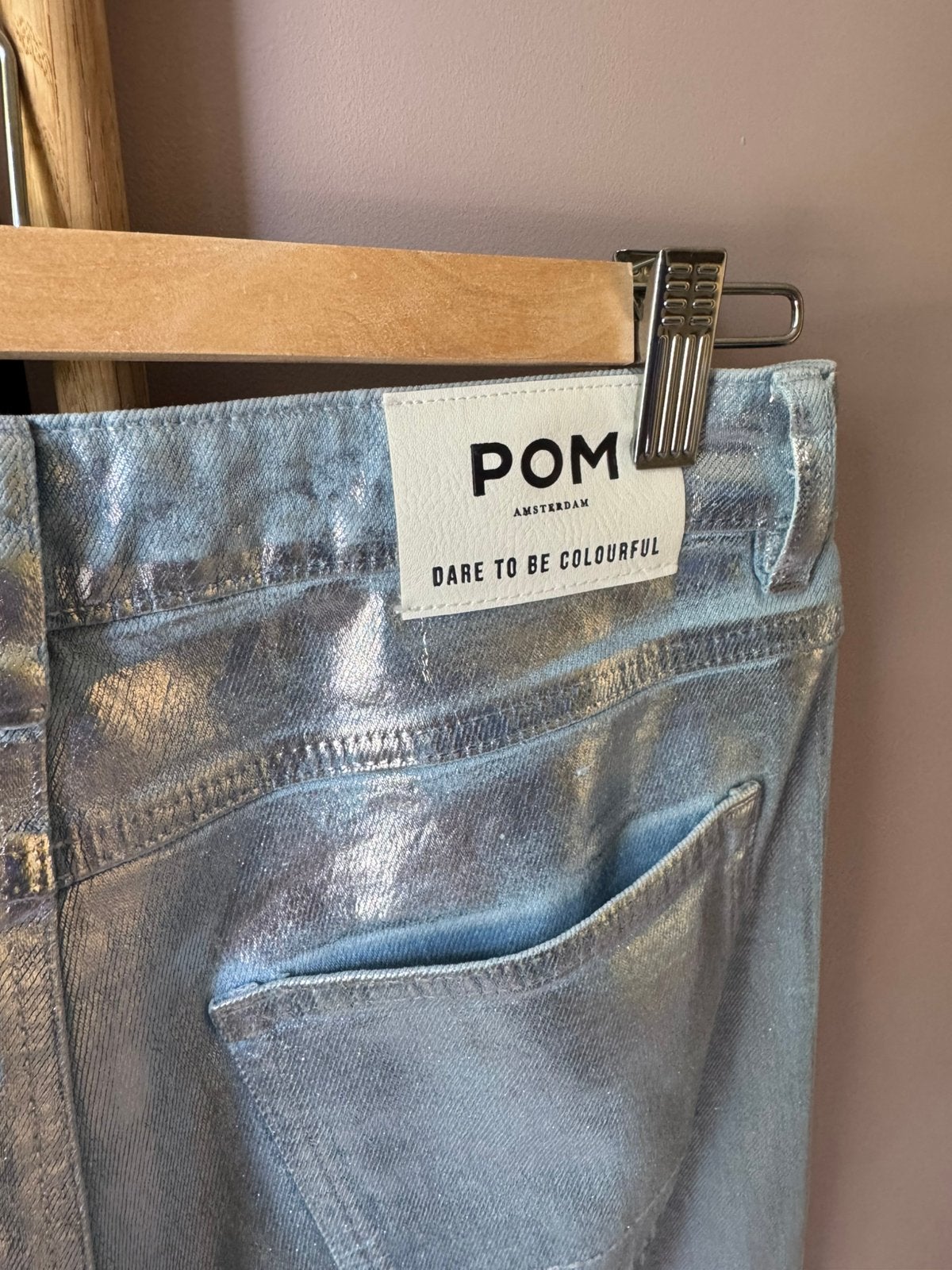 Jeans metallic Pom Amsterdam, Ophalen of Verzenden, Zo goed als nieuw, Blauw, W28 - W29 (confectie 36)
