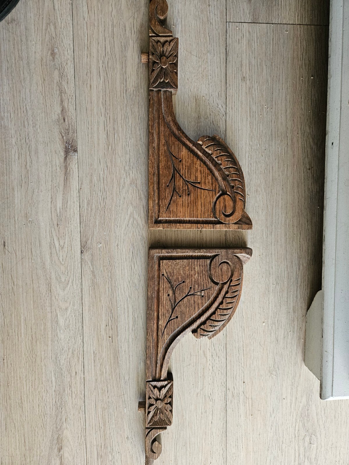 Set van 2 antieke houten gesneden onderdelen van bed, Antiek en Kunst, Ophalen
