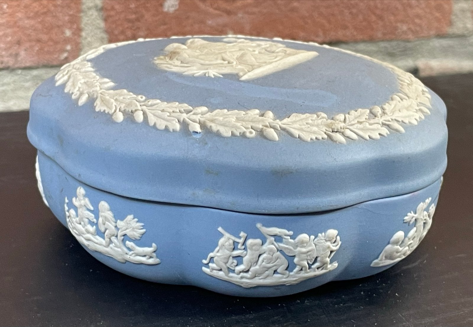 Vintage Wedgwood Jasperware Blauwe Pillendoosje, Ophalen of Verzenden