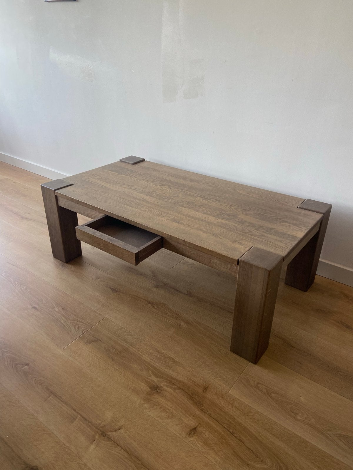 Stevig eikenhouten TV meubel en salontafel set, Ophalen, Gebruikt, 100 tot 150 cm, Eikenhout