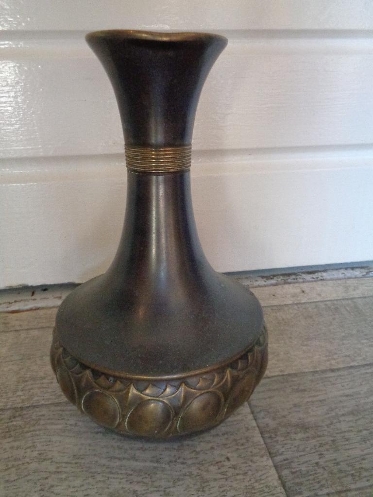 26 cm hoge koperen vaas gemerkt rio tiel art deco styl, Antiek en Kunst, Ophalen of Verzenden