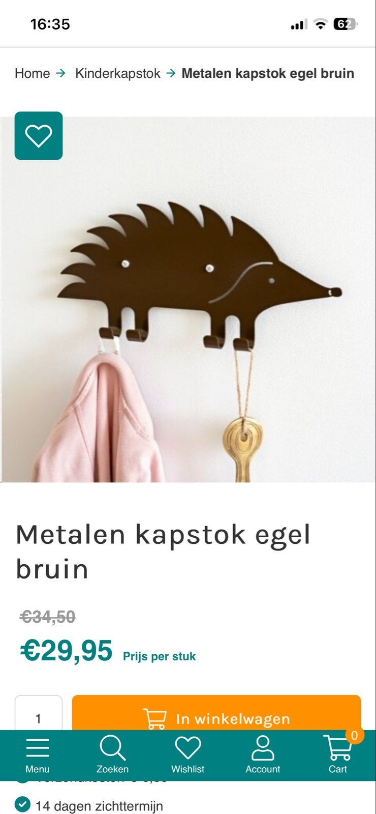 Marnelly metalen kinderkapstok Egel - donkerbruin, Ophalen of Verzenden, Zo goed als nieuw, Minder dan 100 cm, Metaal