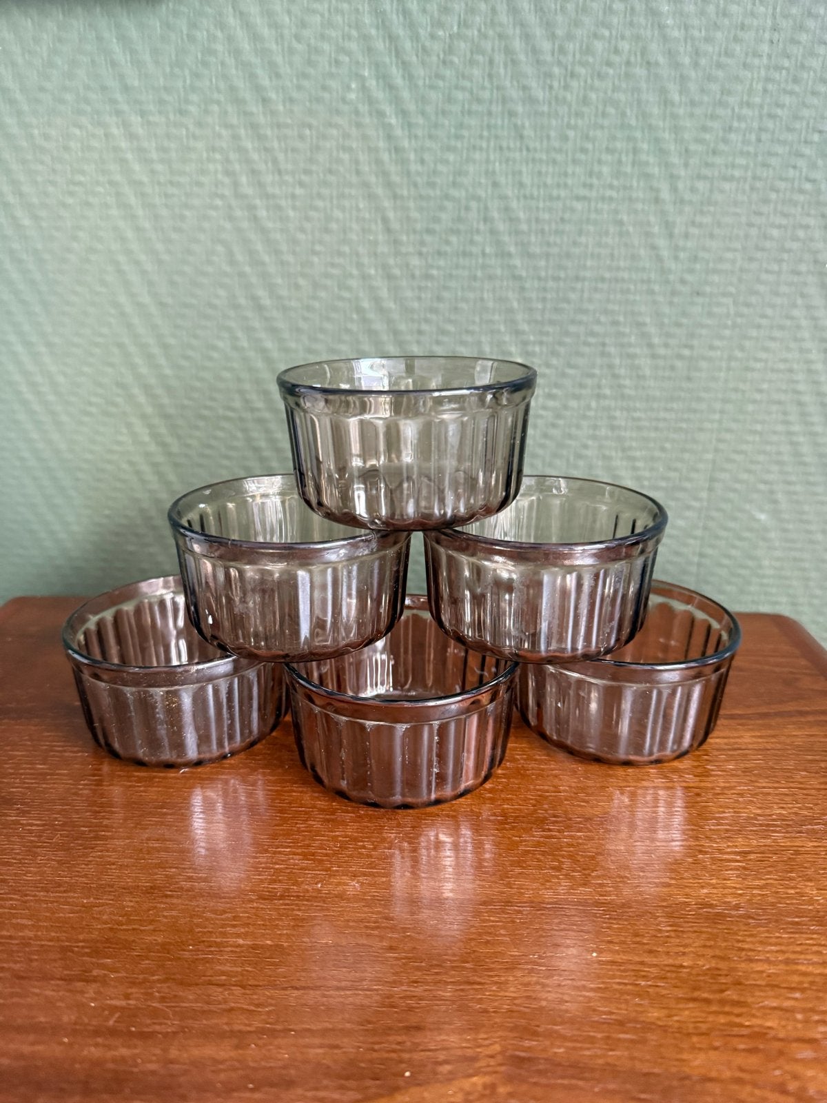 Set van 6 vintage rookglazen soufflébakjes, Gebruikt, Overige merken, Vintage, Ophalen of Verzenden