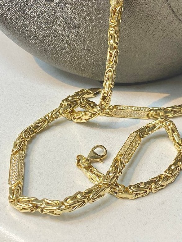 14k Koningsketting met Steenplaat, Nieuw, Ophalen of Verzenden, Goud, Met edelsteen