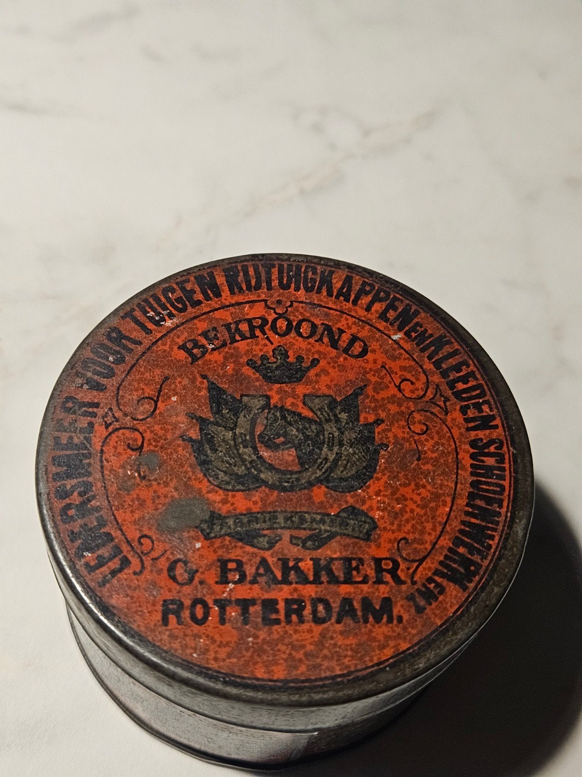 Bakker Rotterdam ledervet, Verzamelen, Blikken, Ophalen of Verzenden, Gebruikt, Overige