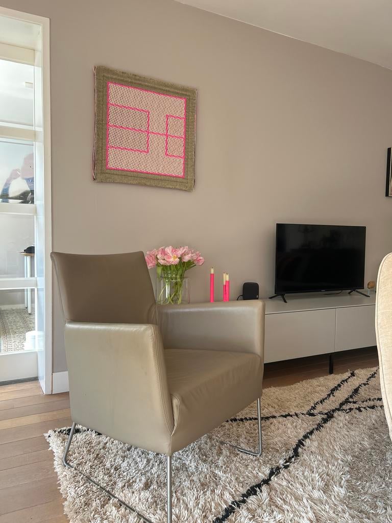 ✅Prijs Verlaagd!Leren fauteuil met RVSframe - Kabinet Bunnik, Huis en Inrichting, Ophalen, Zo goed als nieuw, 50 tot 75 cm, Leer