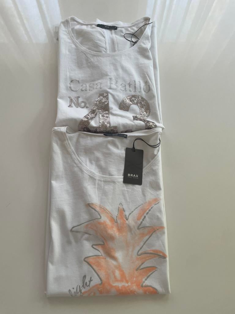 BRAX 2 witte shirt met print, maat 46, NIEUW met kaartje, Wit, Maat 46/48 (XL) of groter, Nieuw, Ophalen of Verzenden