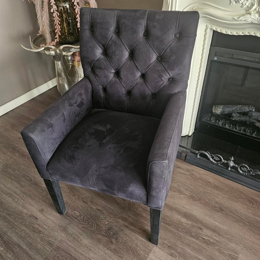 Elegante  6 zwarte eetkamerstoelen met armleuningen, Huis en Inrichting, Stoelen, Gebruikt, Vijf, Zes of meer stoelen, Stof, Zwart