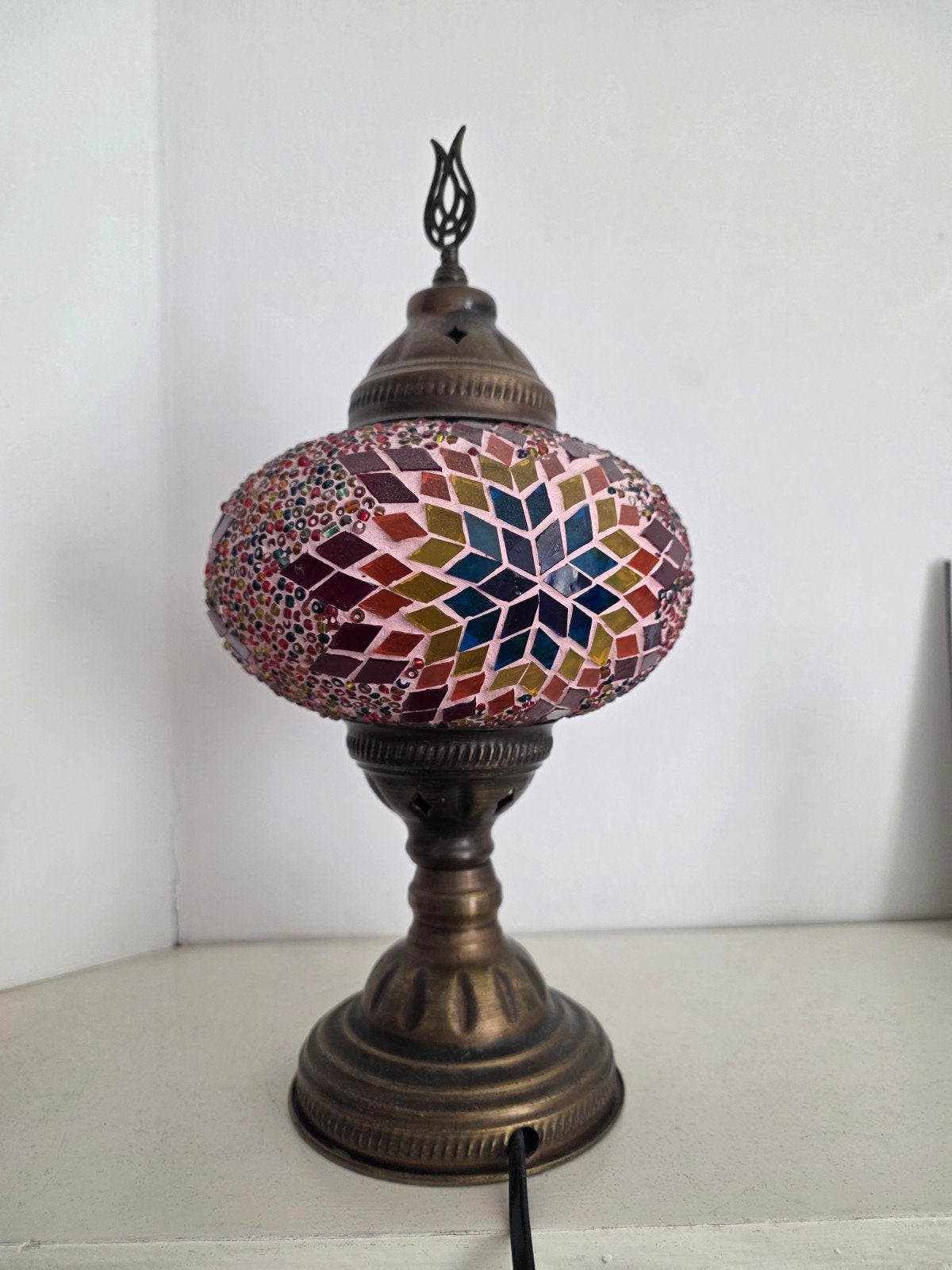 Oosterse Mozaïek Tafellamp, Vintage, Meerkleurig, Glas, Ophalen